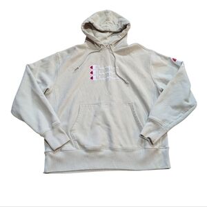 Champion Reverse Weave Hoodie Sweatshirt Cream Ecru Kangaroo Pocket XL